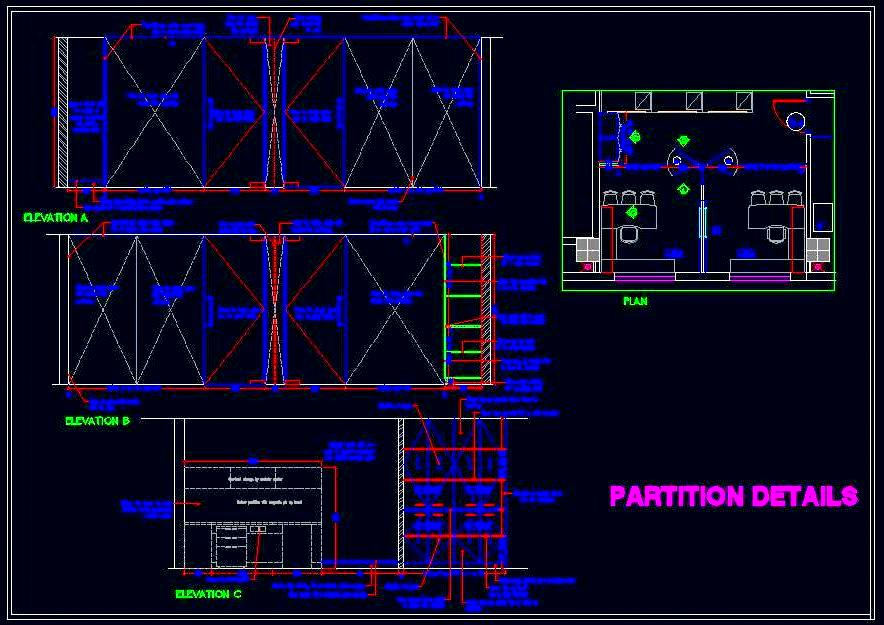 Office Executive Cabin Layout with Wall Elevations in DWG